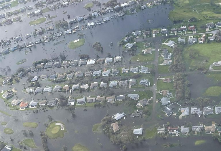 An aerial image of the flooding in the west coast of Florida after Hurricane Ian.