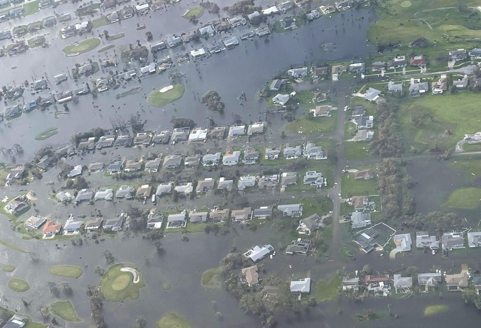 An aerial image of the flooding in the west coast of Florida after Hurricane Ian.