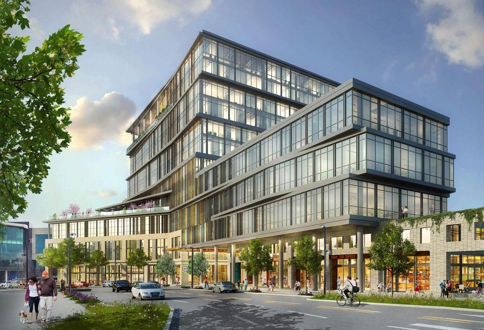 A rendering of 5 C1TY Avenue, the first office phase of ONEC1TY