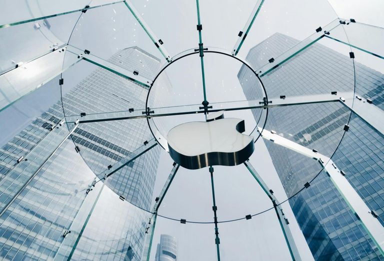 The Apple logo in an Apple Store.
