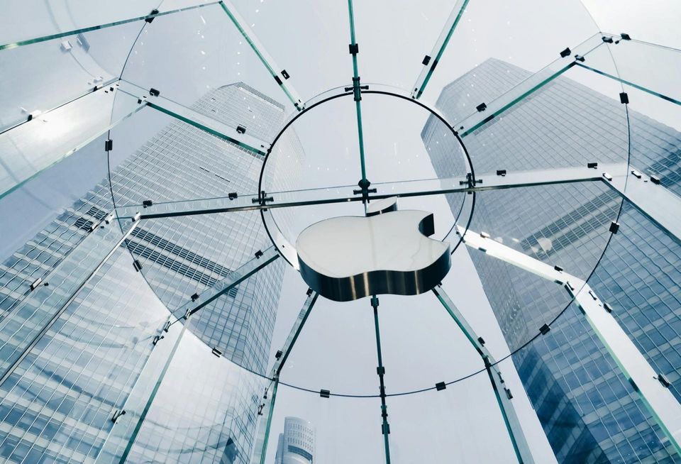 The Apple logo in an Apple Store.
