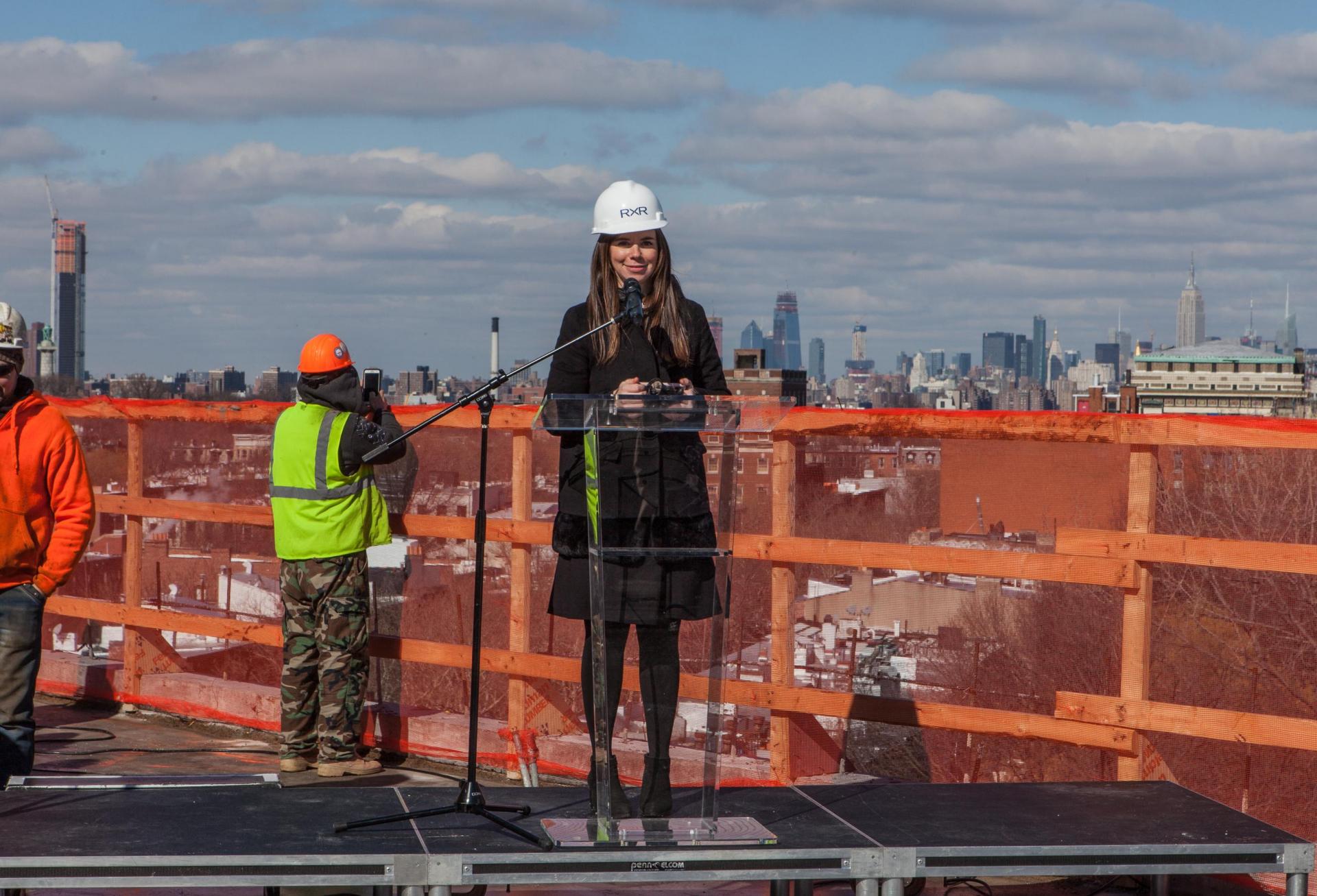 Rose Tilley, RXR Project Executive, speaking at 475 Clermont’s Topping Out Ceremony
