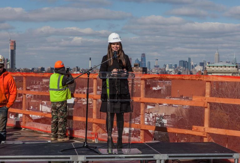 Rose Tilley, RXR Project Executive, speaking at 475 Clermont’s Topping Out Ceremony