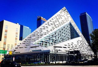 Via 57 West in Hell's Kitchen, a sail-shaped building designed by Bjarke Ingels and developed by the Durst Organization.