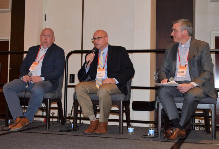 Brian Martin, Will Stann, and Matthew Sullivan speak during a panel at Bisnow's 2022 Mid-Atlantic Healthcare Summit.