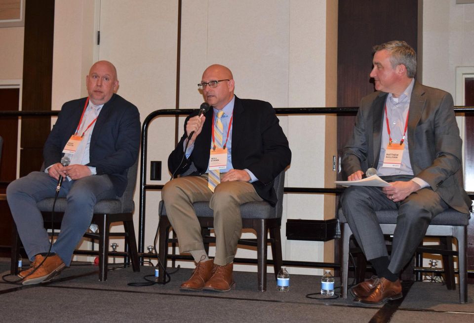 Brian Martin, Will Stann, and Matthew Sullivan speak during a panel at Bisnow's 2022 Mid-Atlantic Healthcare Summit.