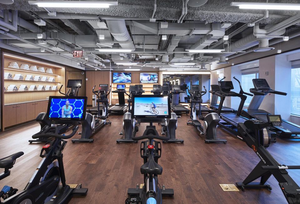 Part of the gym space inside the fourth floor amenity suite at 5 Times Square.