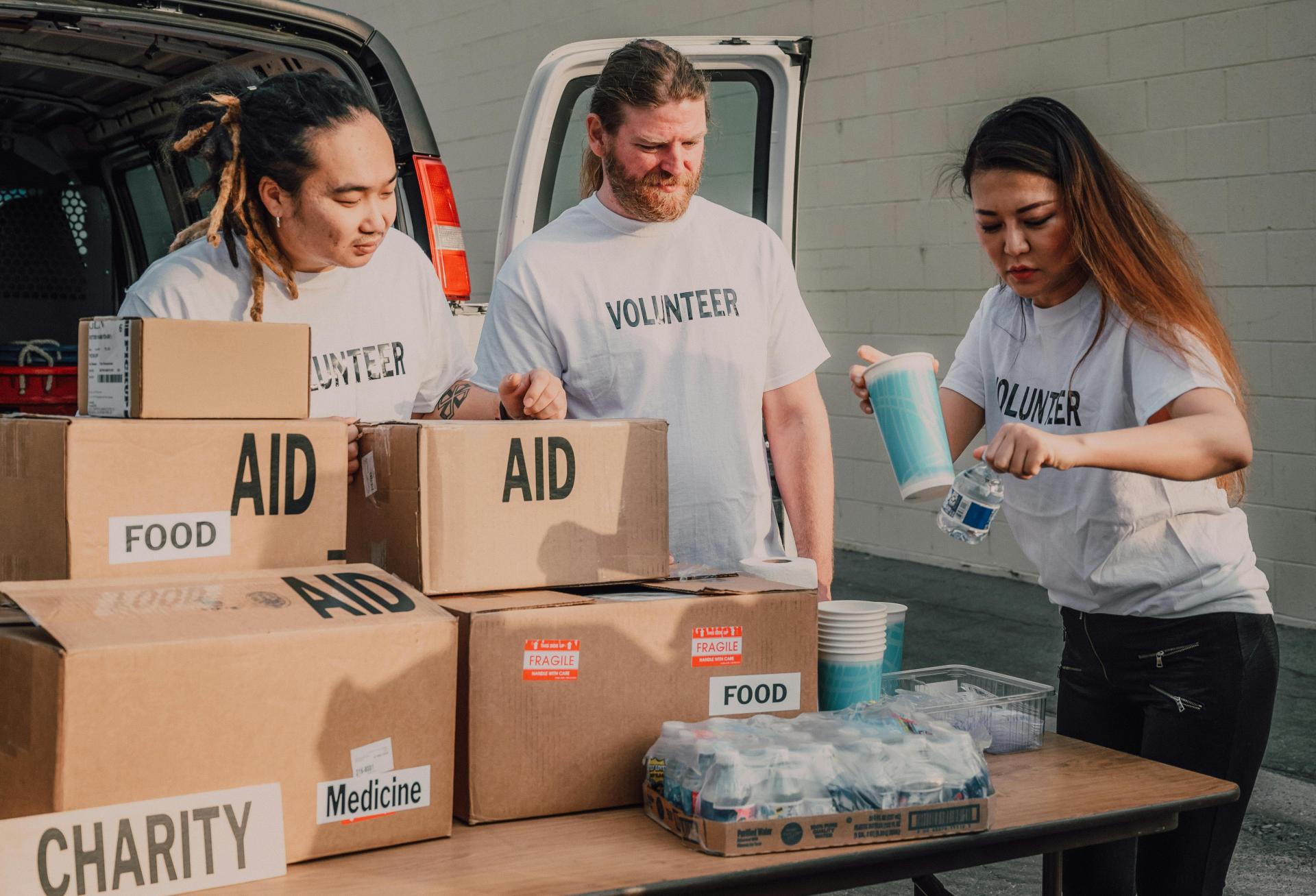 Nonprofit charity aid workers volunteers