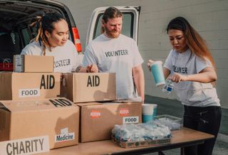 Nonprofit charity aid workers volunteers