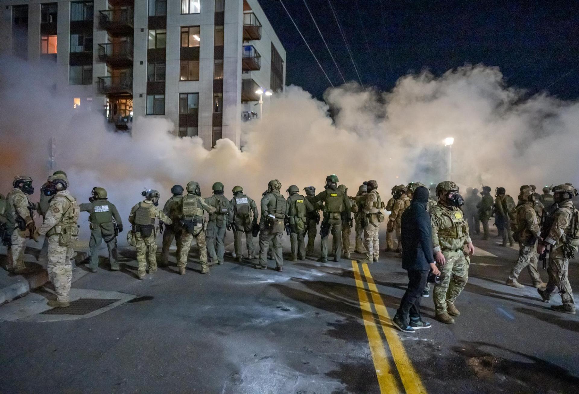 Federal immigration officers under the Department of Homeland Security have conducted large-scale enforcement actions in cities such as Portland, Oregon, pictured above, and Minneapolis.