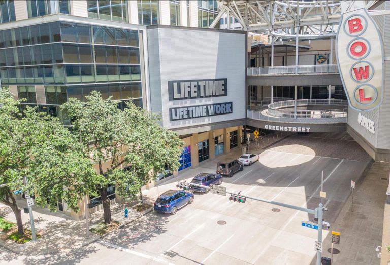 The exterior of the Life Time athletic club and coworking facility at GreenStreet in Downtown Houston.