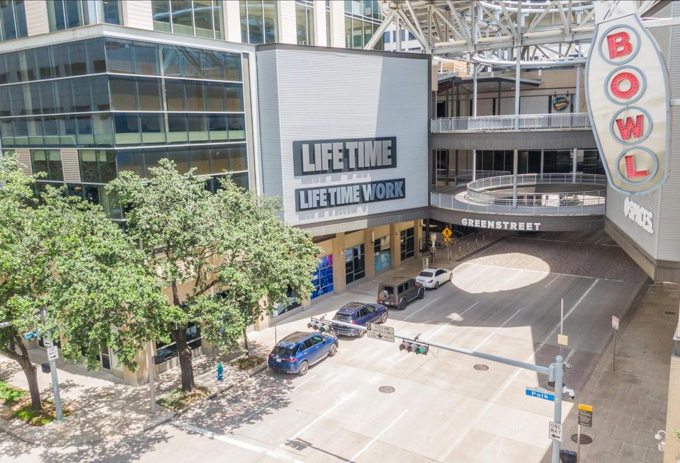 The exterior of the Life Time athletic club and coworking facility at GreenStreet in Downtown Houston.