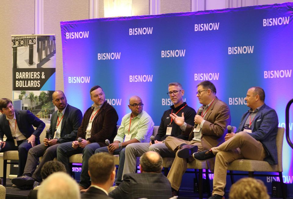 Enverus’s Sarp Ozkan, AWS’s Raj Uparkar, EdgeConneX’s Evan Pierce, Soluna’s Dipul Patel, VoltaGrid’s Jason Long, Appleby Strategy Group’s Daniel Golding and PointOne’s Dan Ephraim at at Bisnow’s National DICE Data Center Construction, Design And Development - East event.