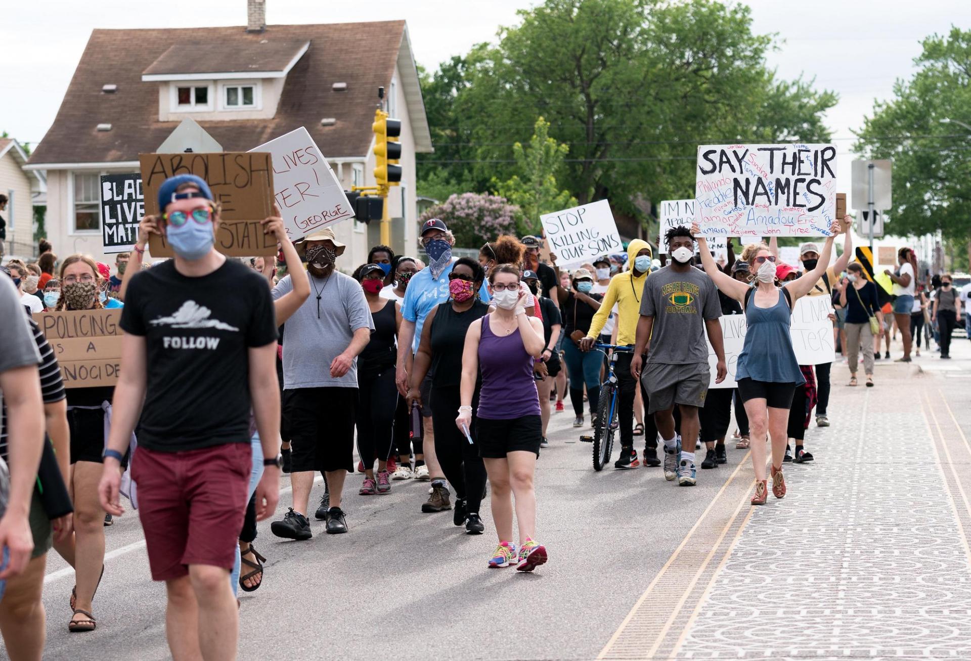 Protesters march through Minneapolis May 26, 2020.