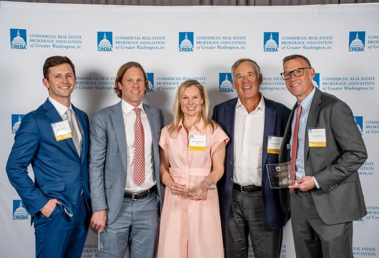 The team behind the D.C. Lease Transaction of the Year for the McDermott Will & Emery deal: BXP's Max Planning, JLL's Evan Behr, CBRE's Jordan Brainard and Lou Christopher and BXP's Jake Stroman.
