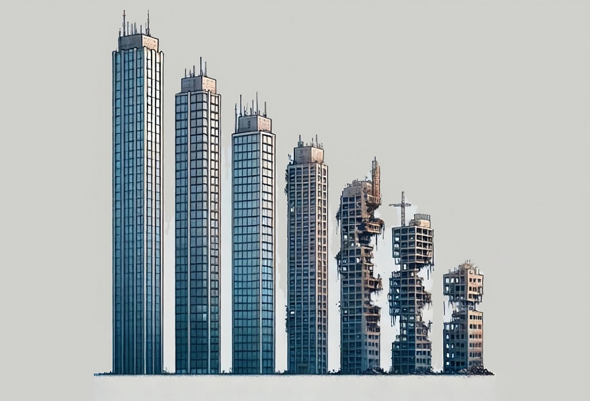 Bar chart of skyscrapers looking increasingly derelict