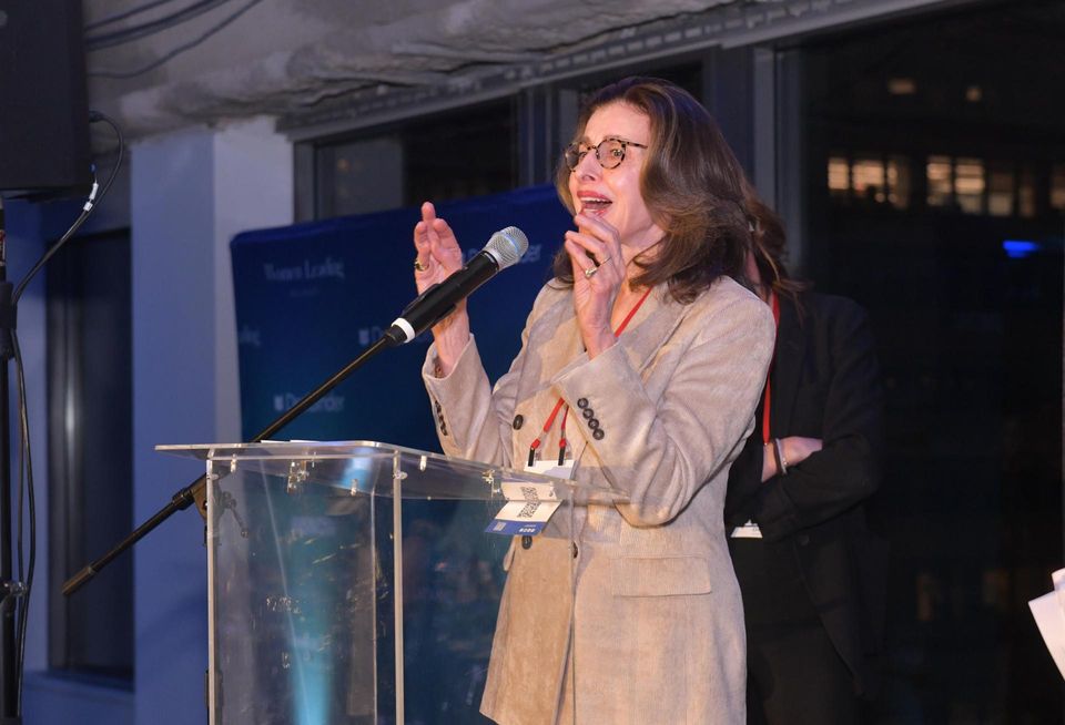 Mary Ann Tighe, CBRE CEO of the NY Tri-State Region, speaking after being awarded the Bisnow's inaugural Icon and Influencer Award at the 2023 New York Women Leading Real Estate event.