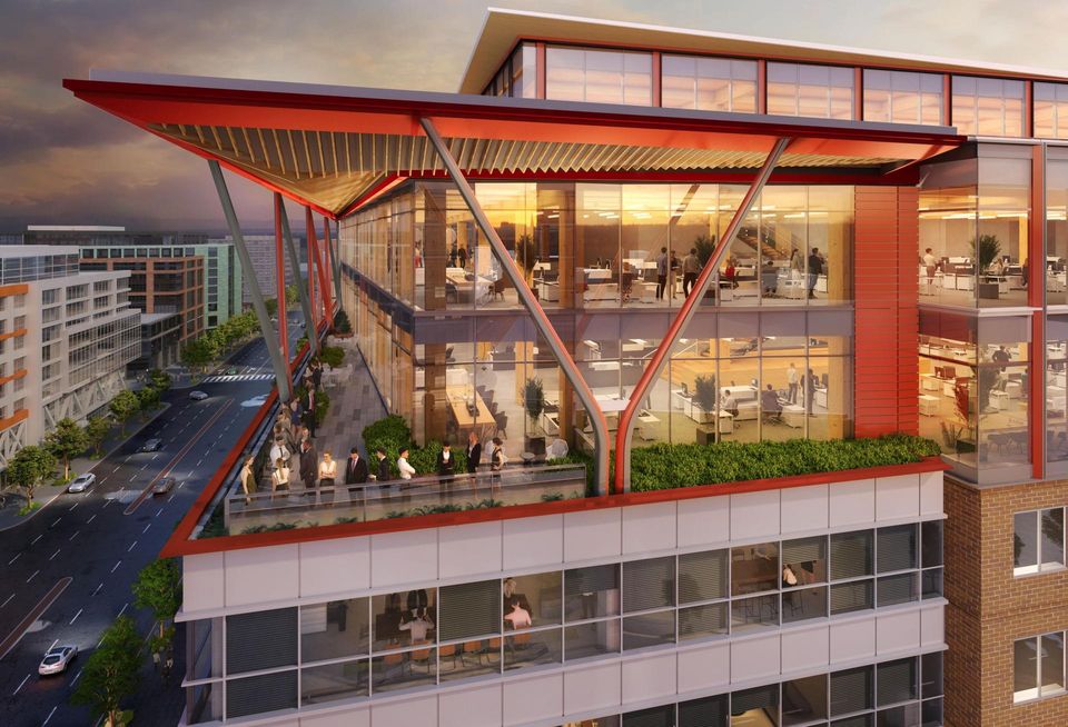 Rendering of cross-laminated timber addition to office building at 80 M St. SE
