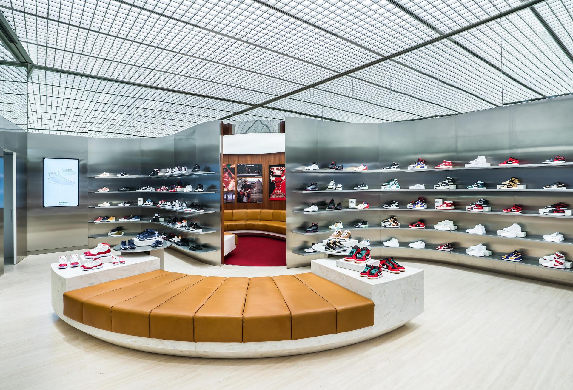 Shoe wall at Jordan World of Flight in Milan