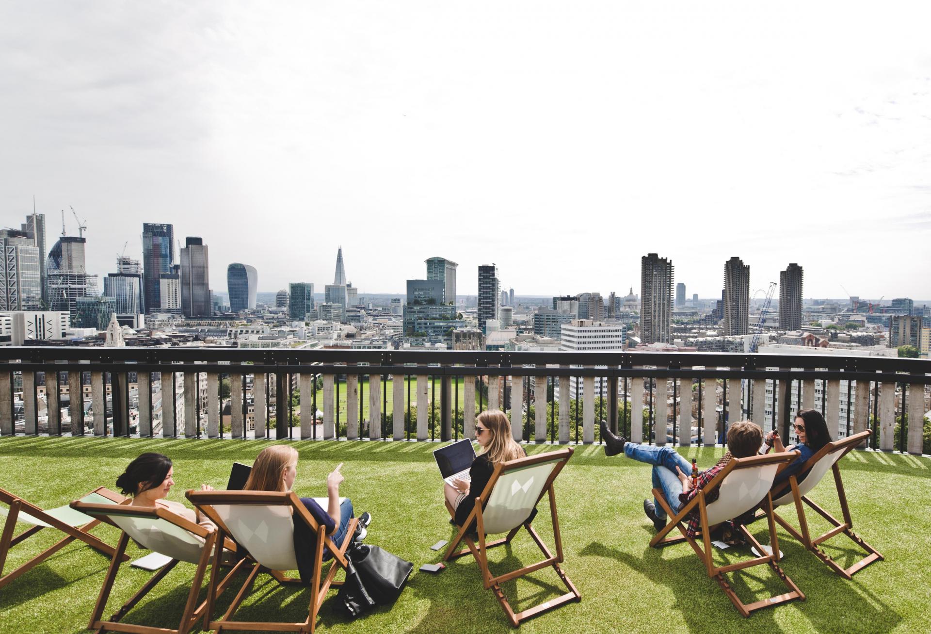 The roof terrace at The Office Group's White Collar Factory hub, Old Street, London
