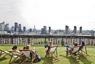 The roof terrace at The Office Group's White Collar Factory hub, Old Street, London