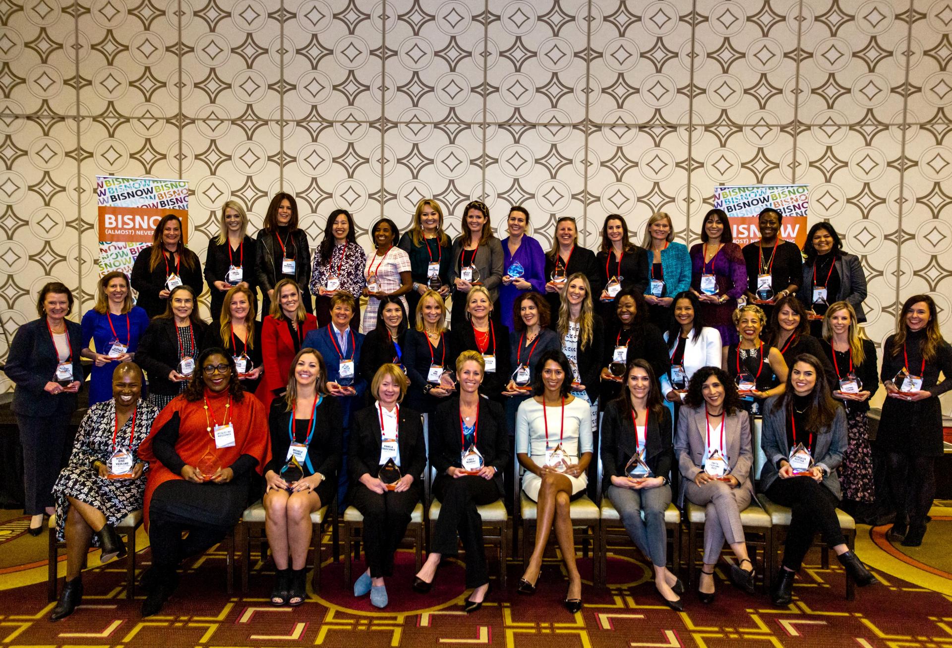 Recipients of Bisnow's Los Angeles Power Women 2019 award. The award is given to women in the commercial real estate industry.  