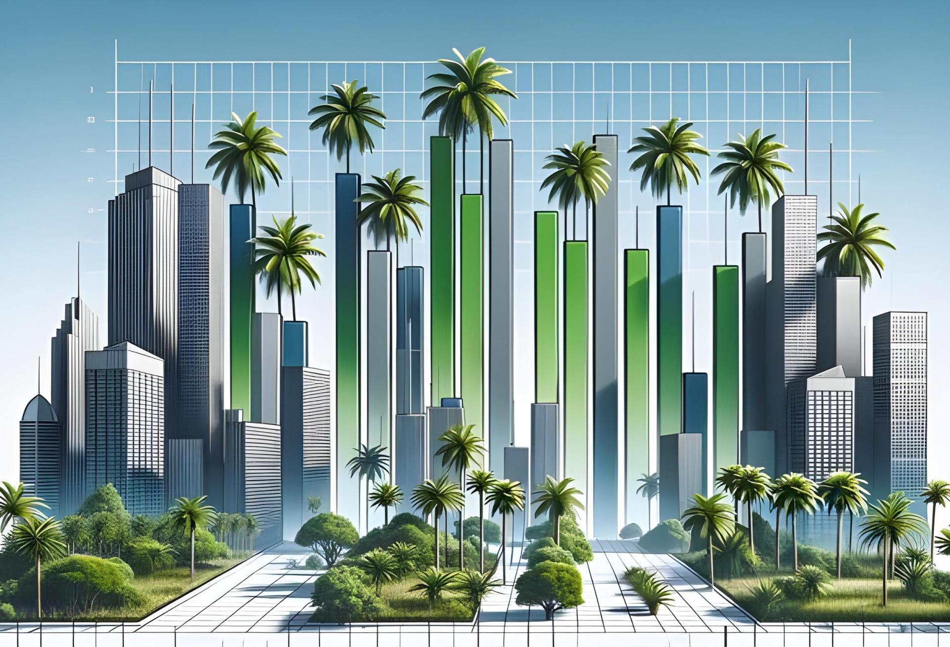 Bar Chart Skyscrapers Palm Trees