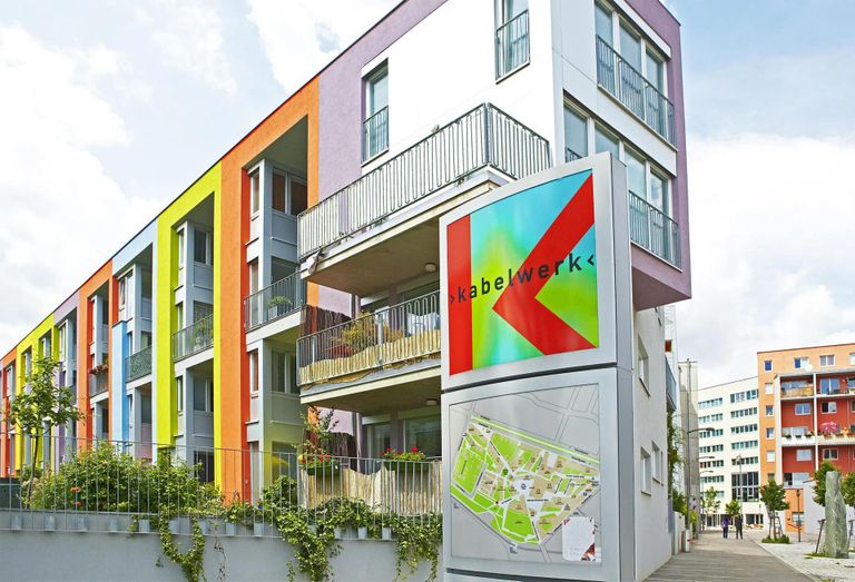 Exterior of the Kabelwerk social housing development in Vienna, Austria