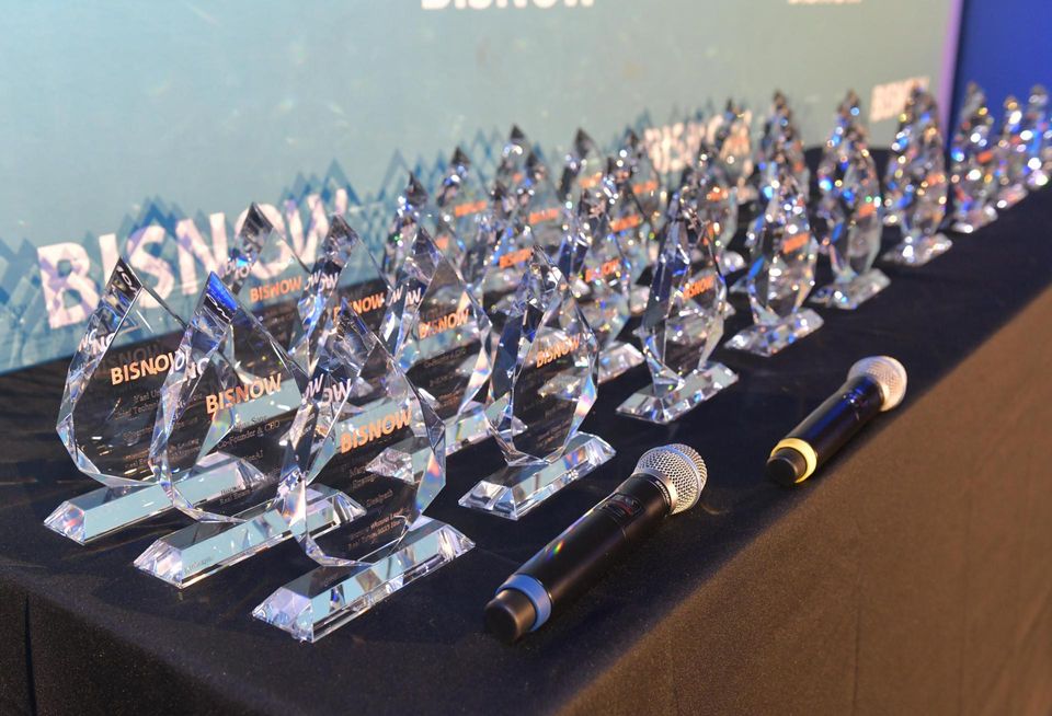 Awards onstage at Bisnow's 2023 New York Women Leading Real Estate event.
