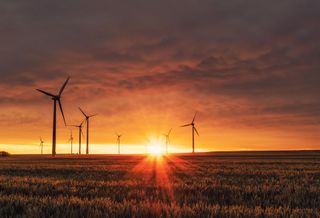 Field of windmills during a sunset, Unsplash 12/6/2022