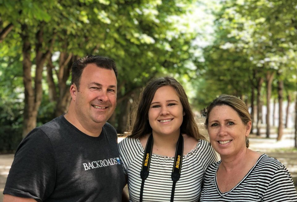 Meridian CEO John Pollock with daughter Jayne and wife Susie in Paris, France.