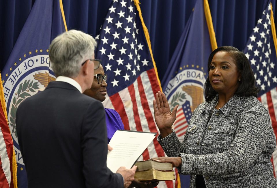 Jerome Powell with Lisa Cook sworn in as a member of the Board of Governors of the Federal Reserve SystemCreated: 23 May 2022