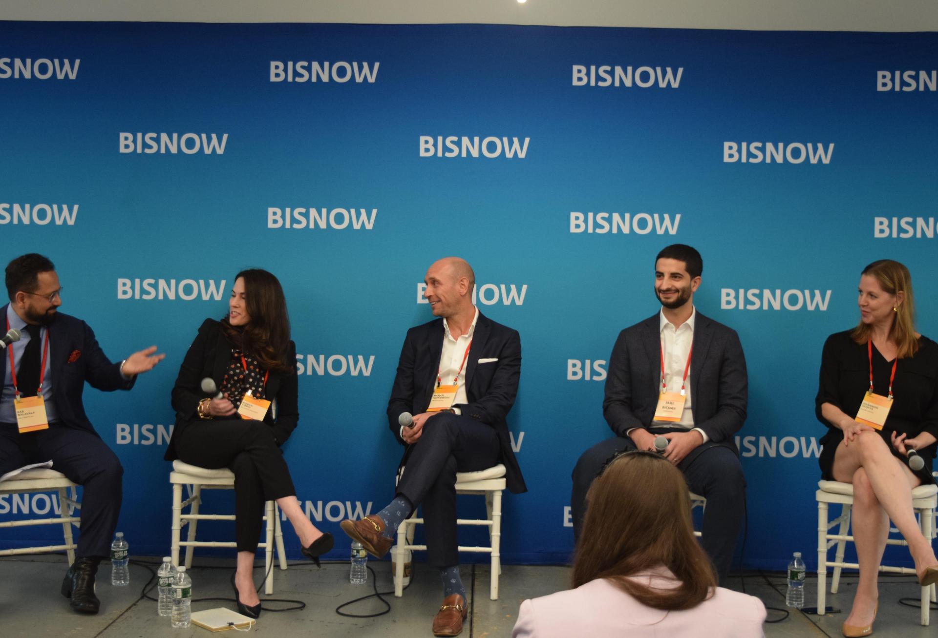 Cole Schotz's Rab Nalavala, G4 Capital Partners Robyn Sorid, Trevian Capital's Michael Hoffenberg, SomeraRoad's Basel Bataineh and Island Capital's Shannon Stotts at Bisnow's 2022 National Finance Summit.