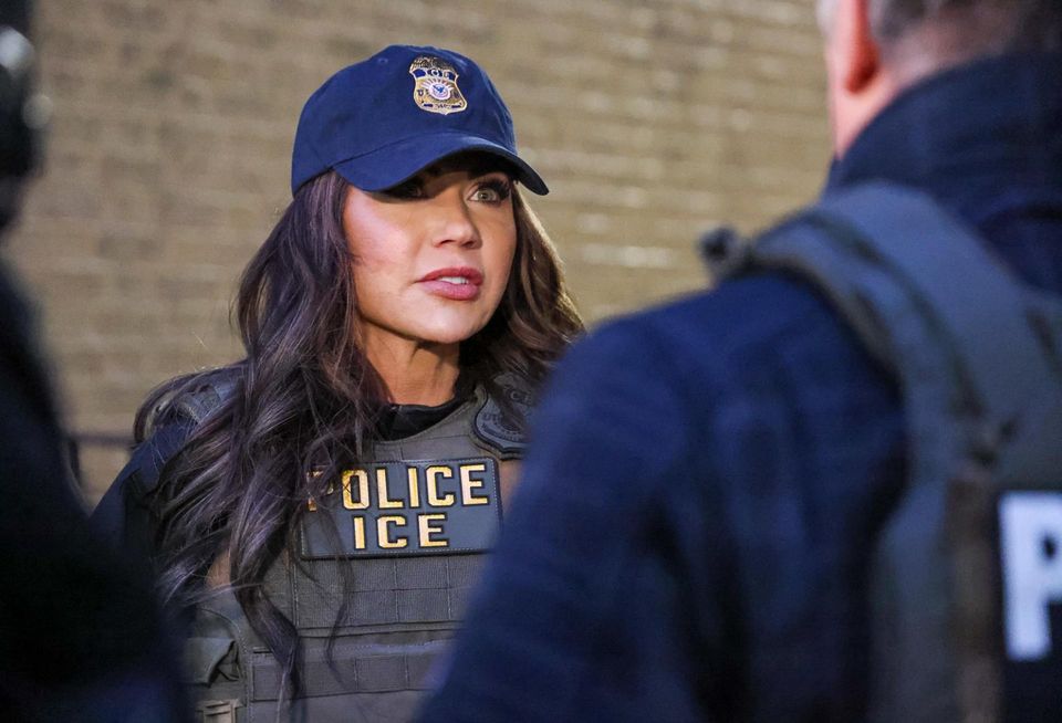 Department of Homeland Security Secretary Kristi Noem, accompanying ICE on an enforcement action in January 2025.