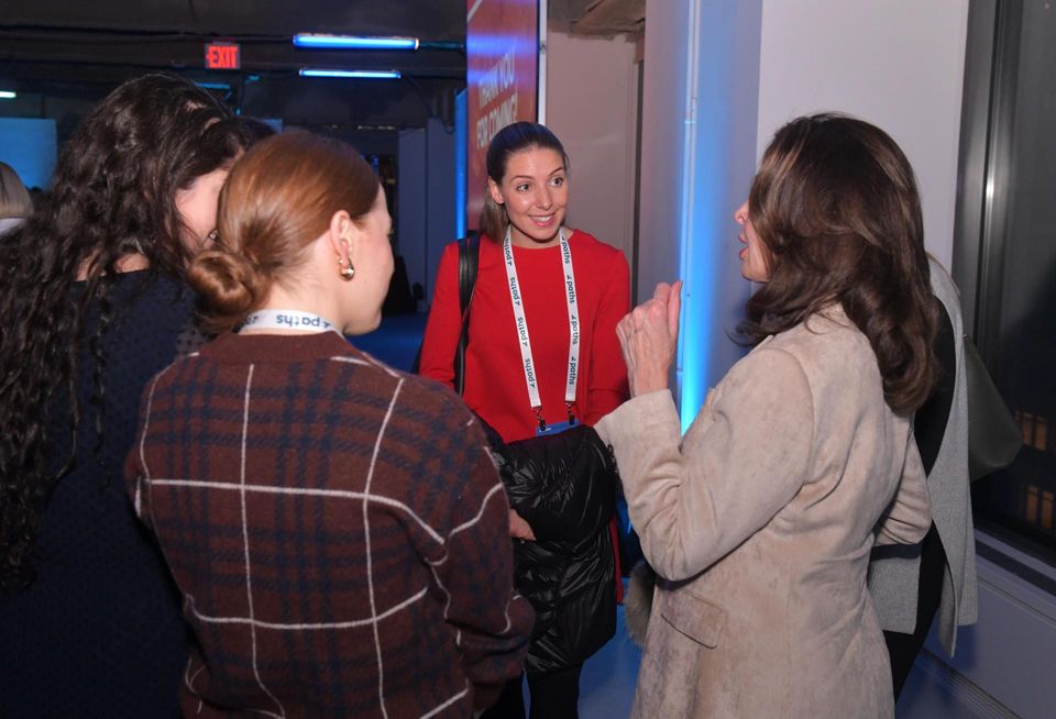 Attendees speaking to CBRE's Mary Ann Tighe after the award ceremony at Bisnow's 2023 New York Women Leading Real Estate event.