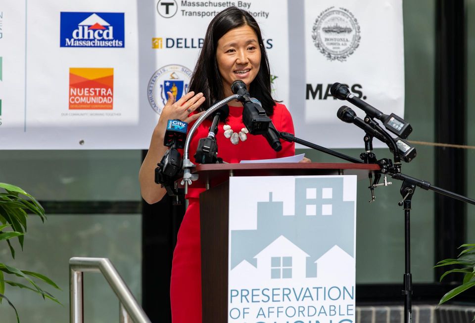 Boston Mayor Michelle Wu at the ribbon cutting for The Loop at Mattapan Station.