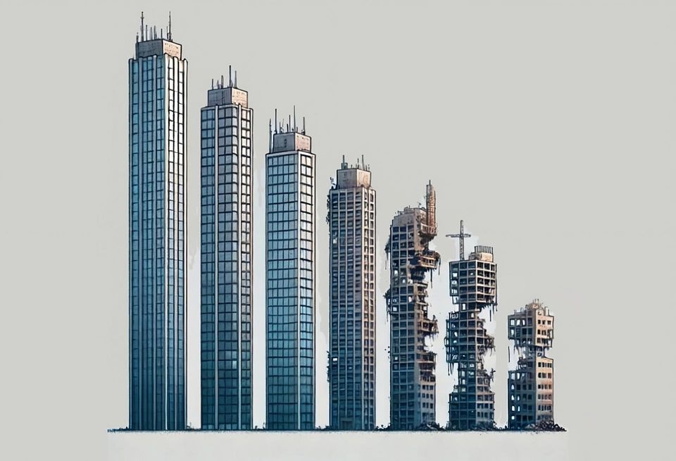 Bar chart of skyscrapers looking increasingly derelict