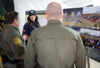 Secretary of Homeland Security Kristi Noem receives a briefing on the U.S.-Mexico border at Shelby Park in Eagle Pass, Texas, Feb. 3, 2026. (DHS photo by Tia Dufour)

