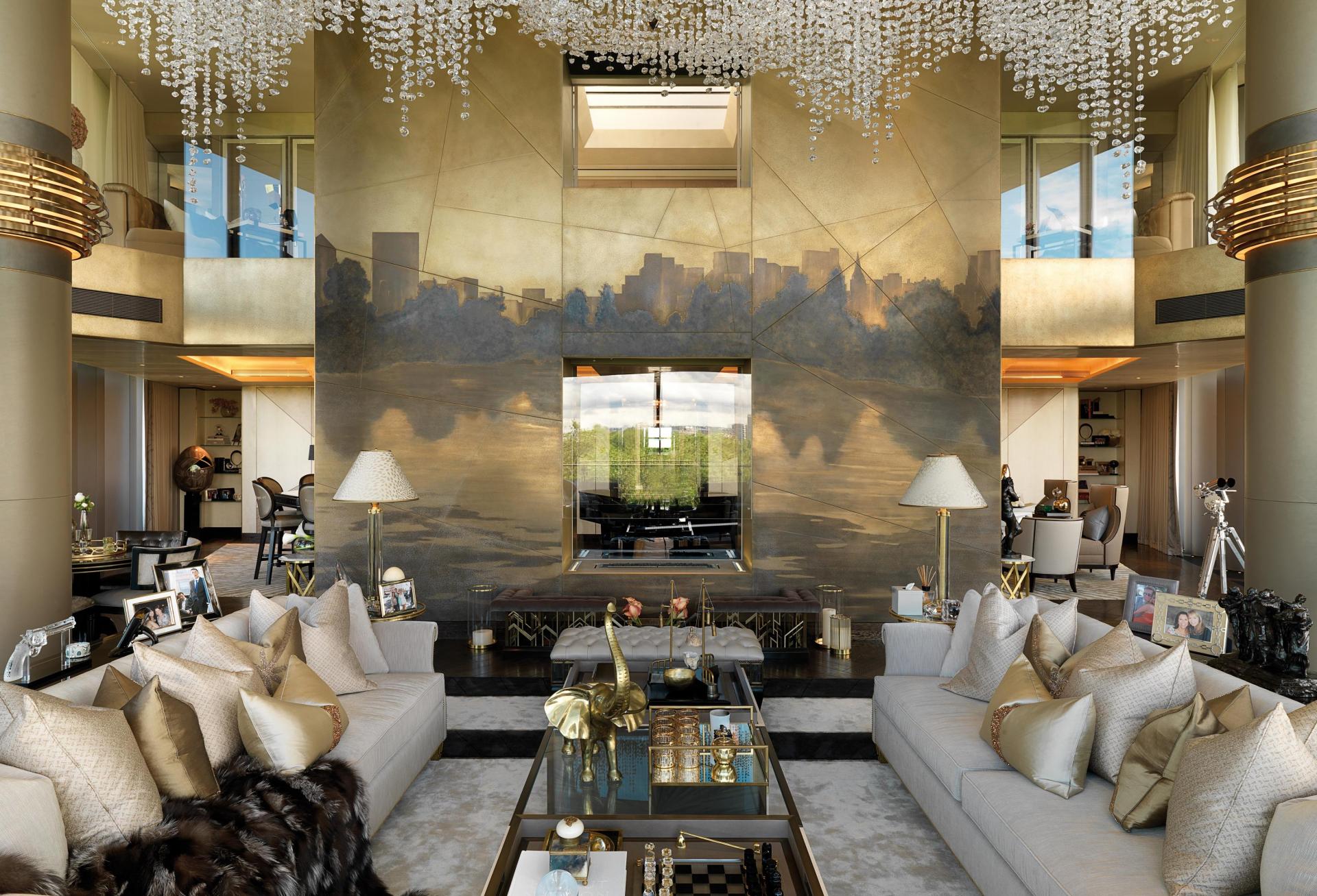 A reception room in a One Hyde Park penthouse