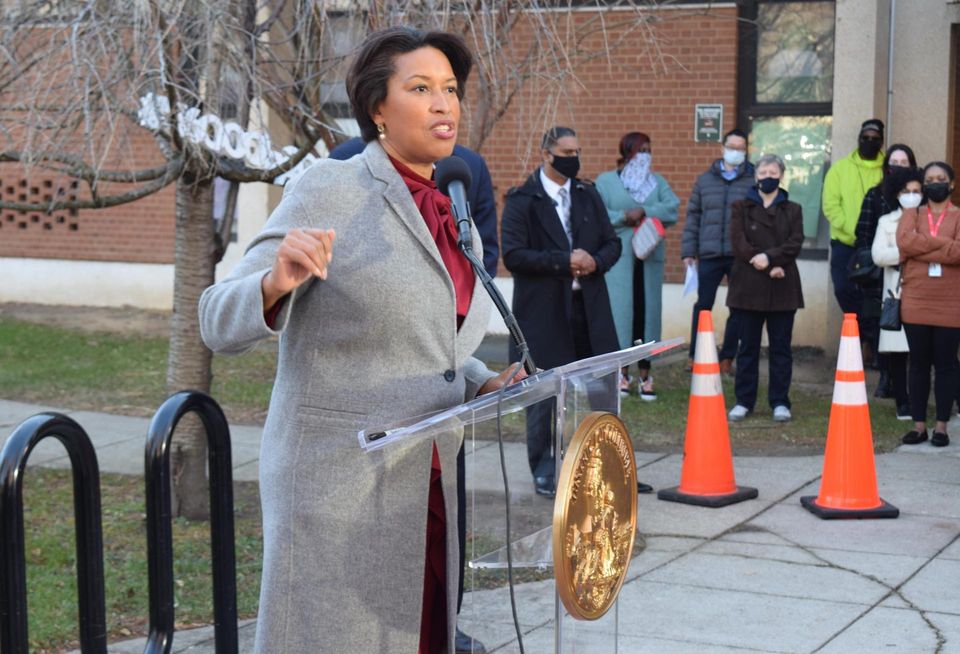 D.C. Mayor Muriel Bowser speaks outside the Chevy Chase Community Center on Dec. 16.