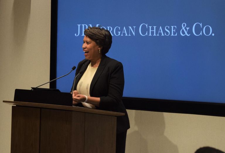 D.C. Mayor Muriel Bowser speaks at the ribbon cutting for JPMorgan Chase's regional headquarters.