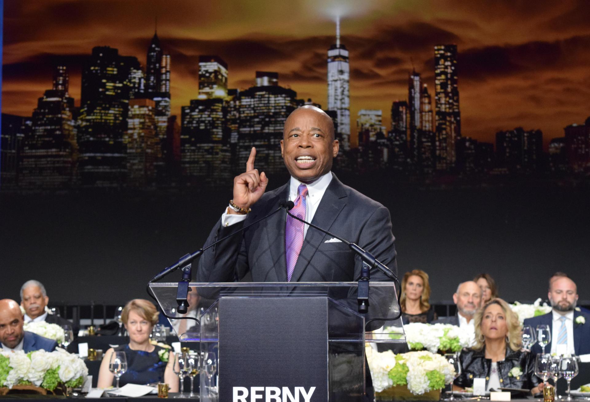 Mayor Eric Adams Speaks At Rebny's 127Th Annual Gala. Mayor Eric Adams speaking at REBNY's 127th annual gala.