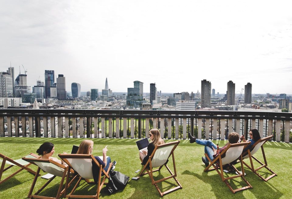 The roof terrace at The Office Group's White Collar Factory hub, Old Street, London