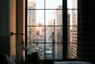 a view of nyc from a hotel room
