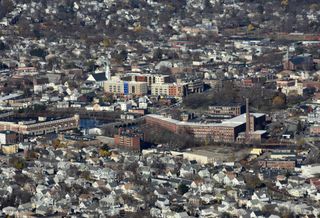 An aerial view of the city of Waltham