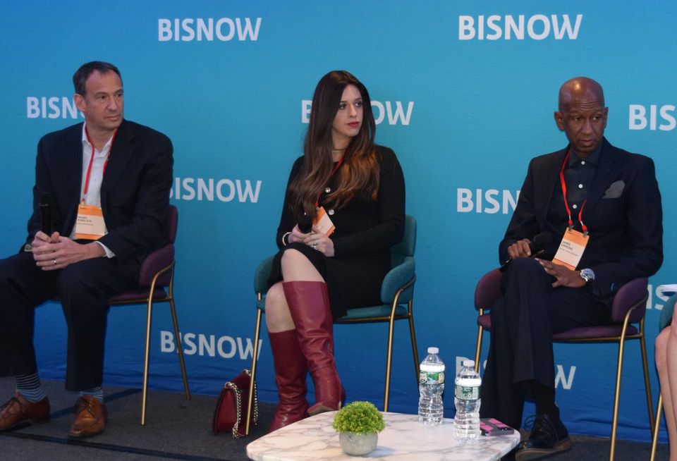 Rose Associates' Matt Ehrlich, Esther Reizes of Esther Reizes & Co. and Asland Capital Partners' James Simmons at Bisnow's 2022 NYC State of the Market event.