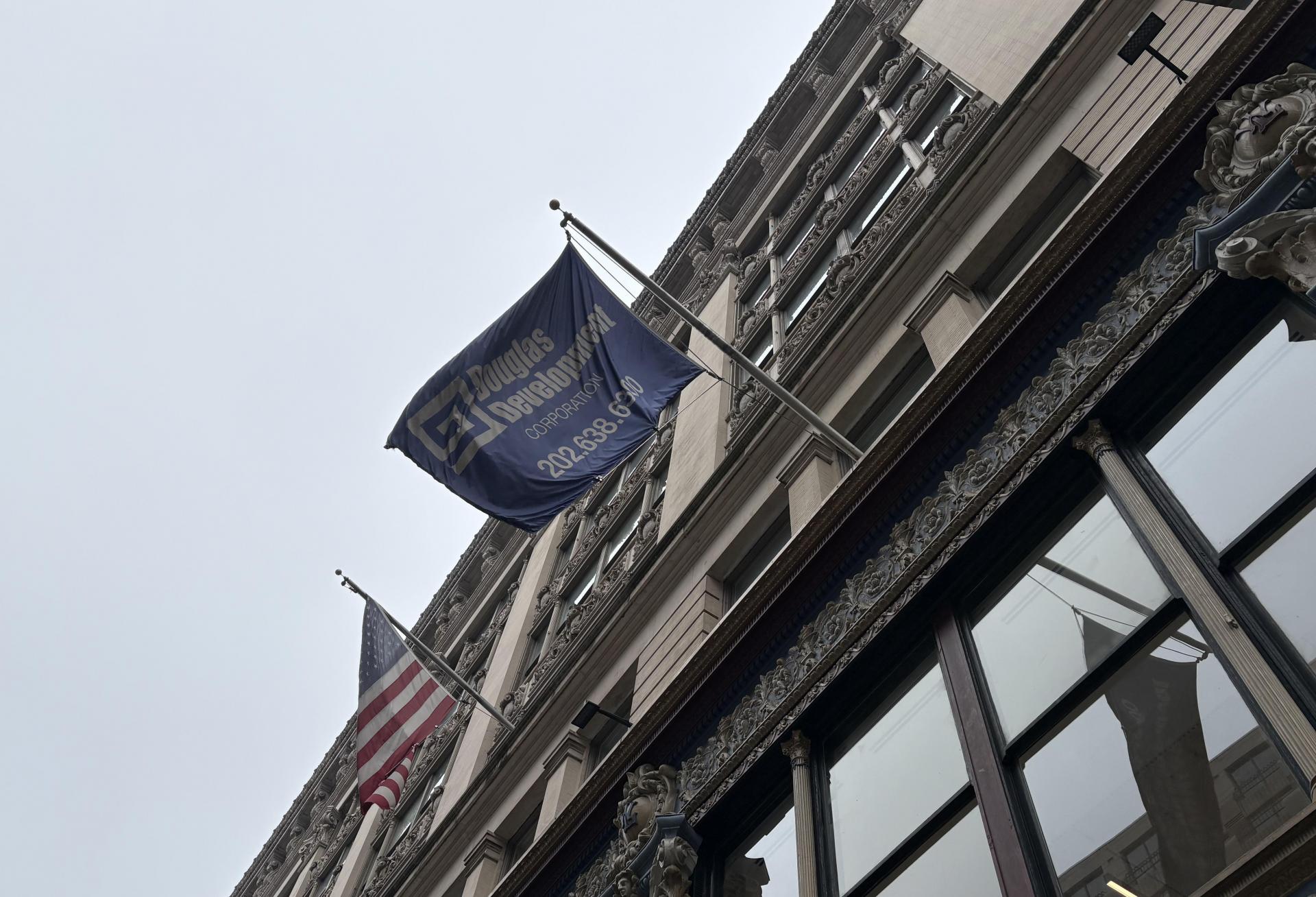 The Douglas Development Corp. flag atop the Woodies Building in downtown D.C.
