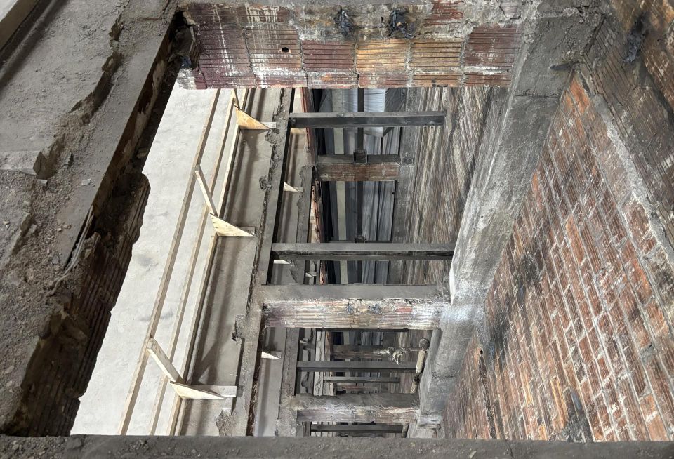 Hollowed out elevator shaft at 65 E. Wacker.
