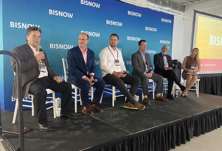 Ecosave's Ray Johnson, Millennium Partners' Brad Mahoney, Siena Construction's Brandt Wild, AHA Consulting Engineers' Adam Jennings, Boston University's Dennis Carlberg and Trane's Kasey Boxleitner