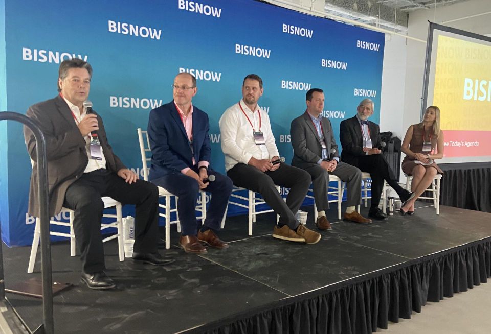 Ecosave's Ray Johnson, Millennium Partners' Brad Mahoney, Siena Construction's Brandt Wild, AHA Consulting Engineers' Adam Jennings, Boston University's Dennis Carlberg and Trane's Kasey Boxleitner